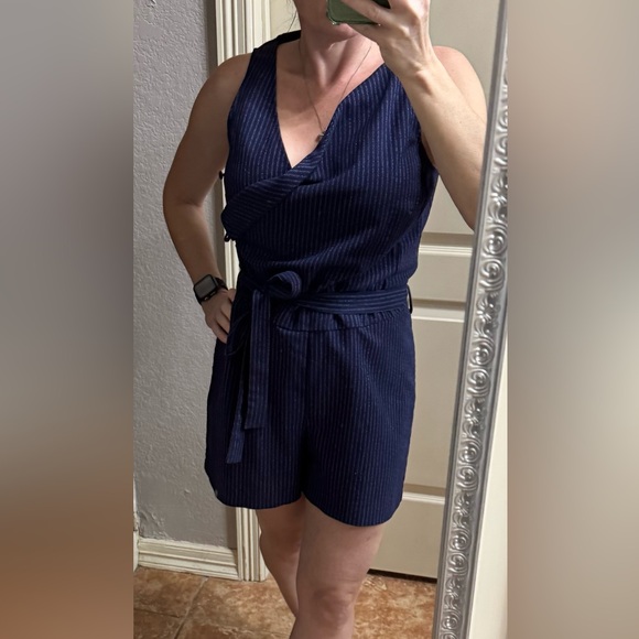 Banana Republic Pants - Banana Republic Navy Pinstripe Sleeveless Romper – Size 2